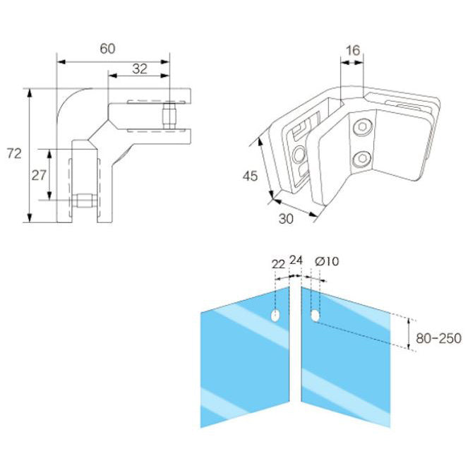 90° Glass Connector, with Square Ends