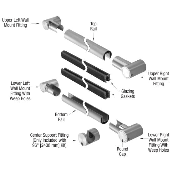 CRL 316 Brushed Stainless 96" Round Juliet Balcony Glass Railing Kit