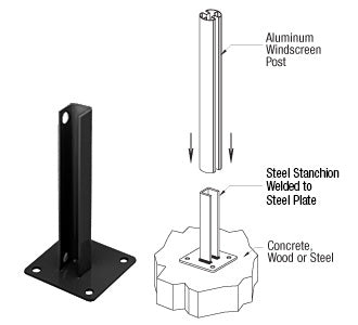 CRL AWS Steel Stanchion for 180 Degree Round or Rectangular Center or End Posts