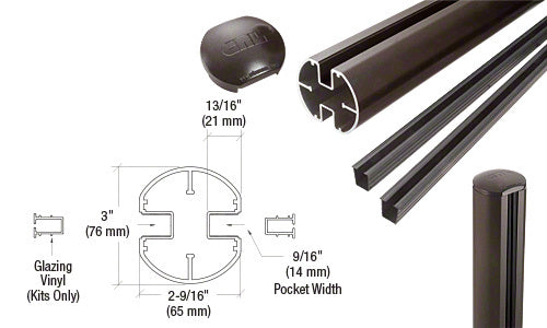 CRL 3" Diameter Round 180 Degree 36" Center Post Kit