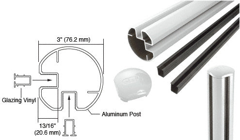 CRL AWS 3" Diameter Round 90 Degree 36" Corner Post Kit