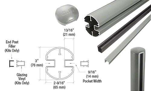 CRL AWS 3" Diameter Round 180 Degree 36" End Post Kit