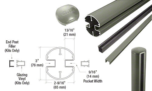 CRL AWS 3" Diameter Round 180 Degree 36" End Post Kit