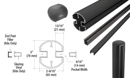 CRL AWS 3" Diameter Round 180 Degree 36" End Post Kit