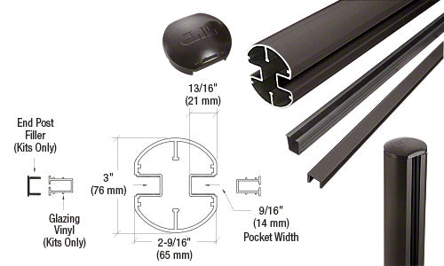 CRL AWS 3" Diameter Round 180 Degree 36" End Post Kit