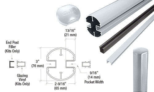 CRL AWS 3" Diameter Round 180 Degree 36" End Post Kit