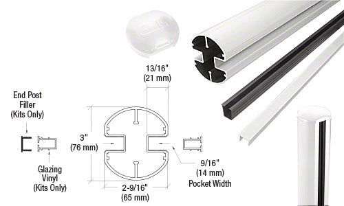 CRL AWS 3" Diameter Round 180 Degree 36" End Post Kit