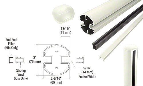 CRL AWS 3" Diameter Round 180 Degree 72" End Post Kit