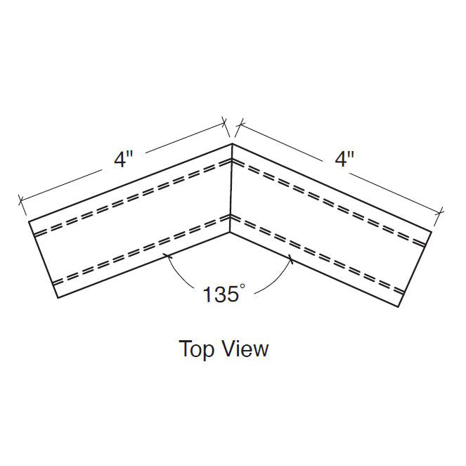 Roll Formed Cap Rail Corner 135 Degree Horizontal - 1" x 2" Rectangular