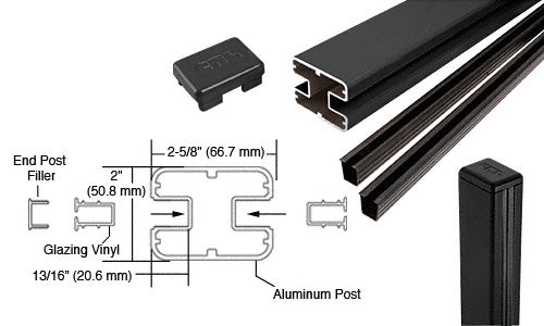 CRL AWS 2" x 2-5/8" Rectangular 180 Degree 36" Center Post Kit