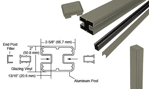 CRL AWS 2" x 2-5/8" Rectangular 180 Degree 36" End Post Kit