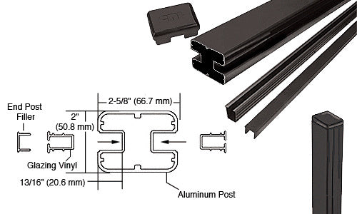 CRL AWS 2" x 2-5/8" Rectangular 180 Degree 36" End Post Kit