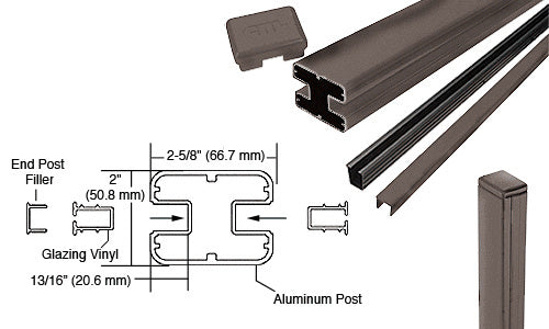 CRL AWS 2" x 2-5/8" Rectangular 180 Degree 36" End Post Kit