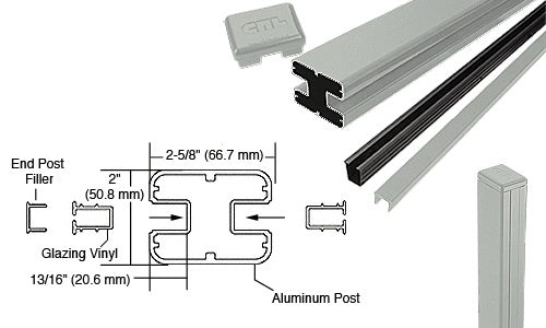 CRL AWS 2" x 2-5/8" Rectangular 180 Degree 48" End Post Kit