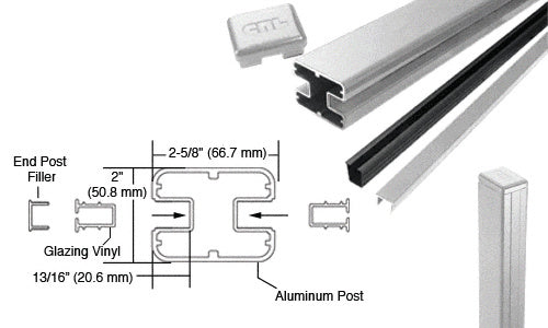 CRL AWS 2" x 2-5/8" Rectangular 180 Degree 48" End Post Kit