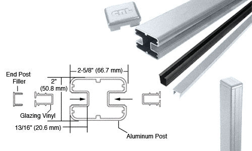 CRL AWS 2" x 2-5/8" Rectangular 180 Degree 72" End Post Kit