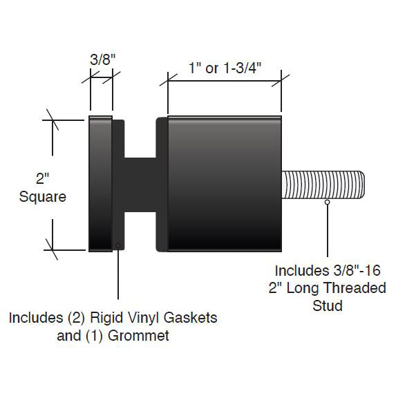 Glass Rail Standoff Base And Cap 2" Square X 1-3/4" Long