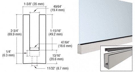 CRL Mill Aluminum 240" Small Profile Windscreen Base Shoe for 3/8" or 1/2" Glass - with Drilled Holes