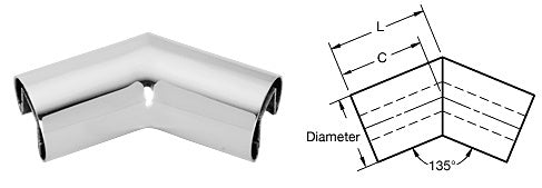 CRL 50.8 mm Diameter 135 Degree Horizontal Corner for 21.52 or 25.52 mm Glass Cap Railing