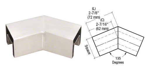 CRL 316 Stainless Steel 135 Degree Horizontal Roll Formed Cap Rail Corner