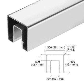 CRL Stainless Steel 1-1/2" Square Crisp Corner Cap Rail for 1/2" Glass