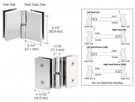 CRL 316 Single Acting Left Hand Glass-to-Glass Gate Pivot Hinge