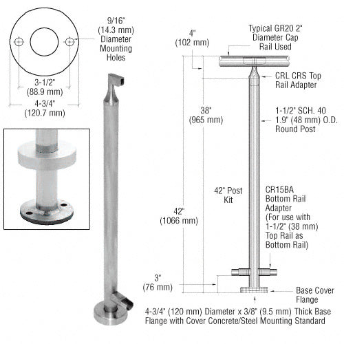 CRL 42" CRS Stainless Steel End Post Kit
