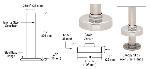 CRL Steel Flange and Canopy for 1-1/2" Tubing