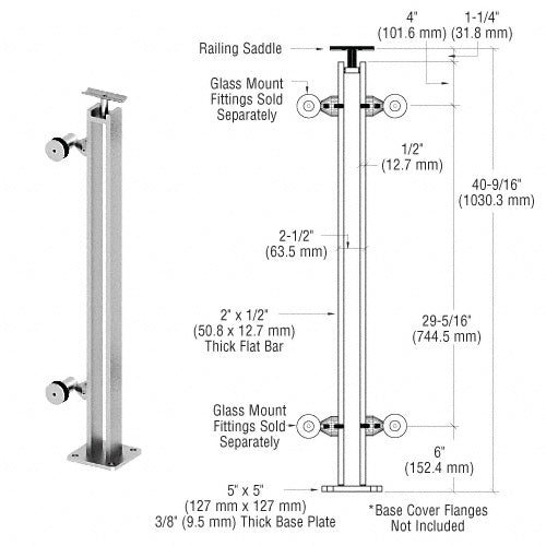 CRL Brushed Stainless P8 Series 42" End Post Fixed Fitting Railing Kit