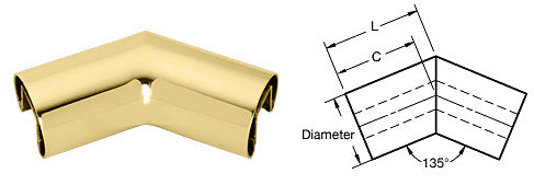 CRL 2-1/2" Diameter 135 Degree Horizontal Corner for 1/2 or 5/8" Glass Cap Railing