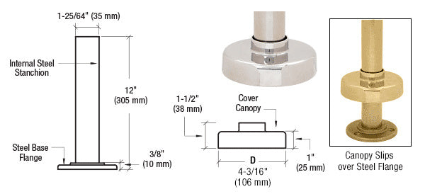 CRL Steel Flange and Canopy for 1-1/2" Tubing