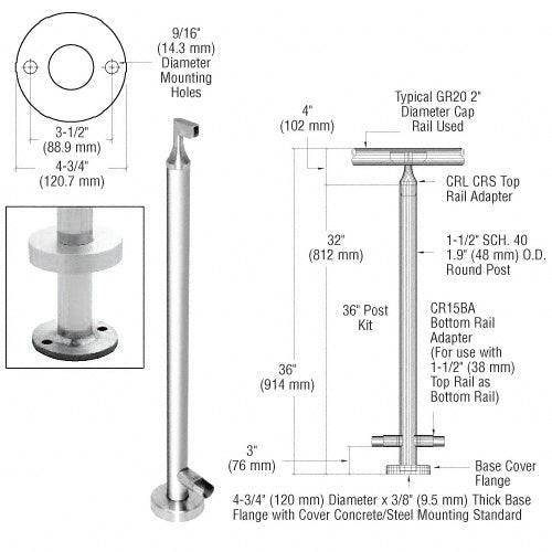 CRL 36" CRS Stainless Steel End Post Kit