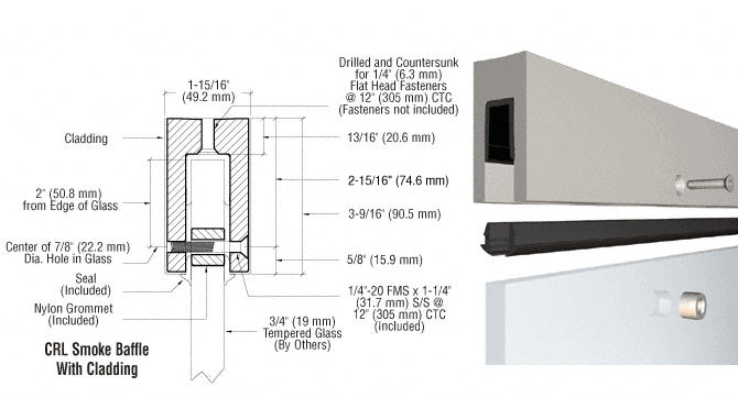 CRL Heavy-Duty Smoke Baffle Base Shoe for 3/4" Glass - 20' Length