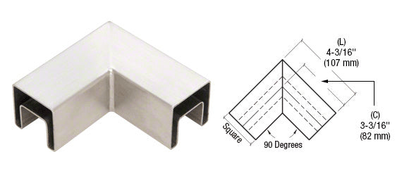 CRL 316 Stainless Steel 90 Degree Horizontal Roll Formed Cap Rail Corner