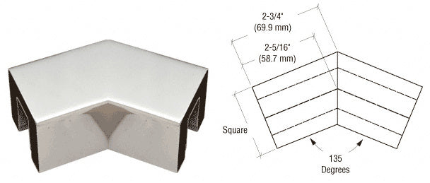 CRL Stainless 2" Square 135 Degree Horizontal Corner for 1/2" Square Glass Cap Railing