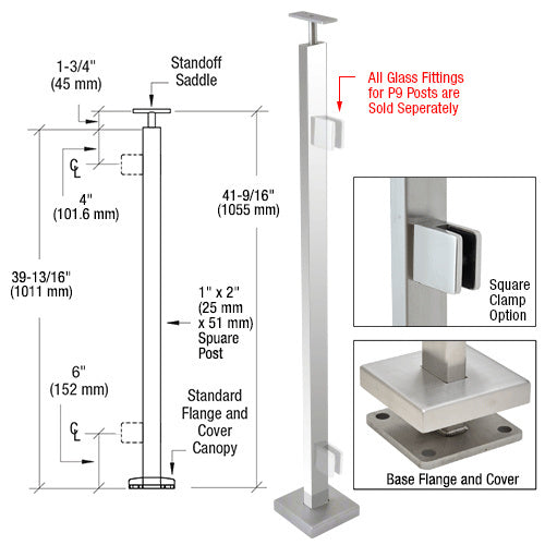 CRL Polished Stainless 42" P9 Series End Post Railing Kit