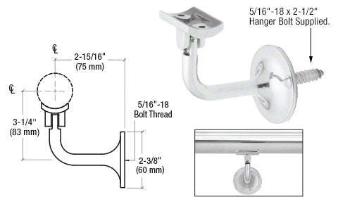 CRL La Jolla Series Wall Mounted Hand Rail Bracket for 1.9" to 2" Hand Rail Tubing