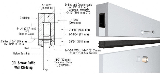 CRL Mill Aluminum Smoke Baffle Base Shoe for 1/2" Glass in a 10' Length