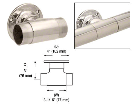 CRL Flush Wall Mount Tee for 2" Tubing