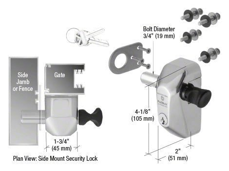 CRL 316 Polished Stainless Steel PullBolt™ Security Side Mount Lock