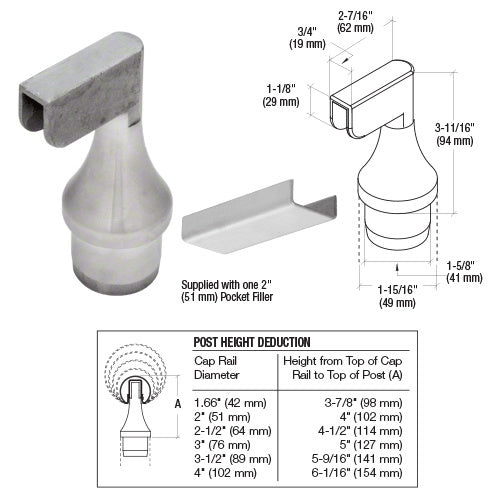 CRL 316 Stainless CRS Top Rail Adaptor for End Posts