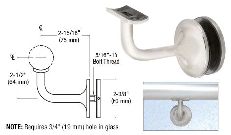 CRL Pismo Series Glass Mounted Hand Rail Bracket for 1-1/2