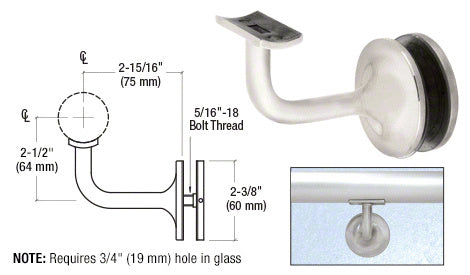 CRL Pismo Series Glass Mounted Hand Rail Bracket for 1-1/2" and 1.66" Diameter Hand Rail Tubing