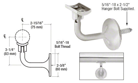 CRL La Jolla Series Wall Mounted Hand Rail Bracket for 1.9" to 2" Hand Rail Tubing