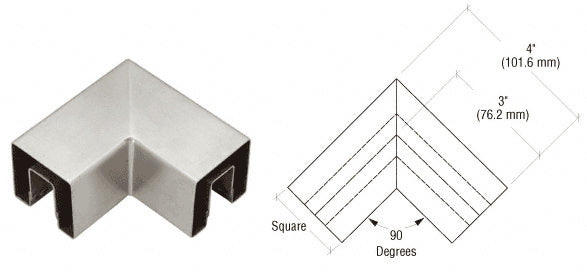 CRL Brushed Stainless 90 Degree Horizontal Corner for 2" Square Glass Cap Railing