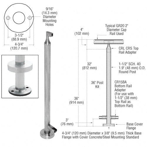 CRL 36" CRS Stainless Steel End Post Kit