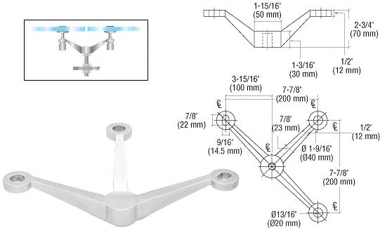 CRL 3-Way Arm Heavy Duty Post or Column Mount Spider Fitting