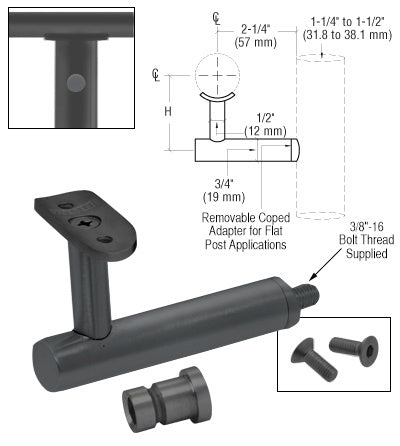 CRL Short Arm Malibu Series Post Mounted Hand Rail Bracket