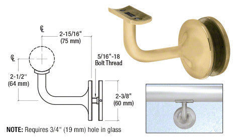 CRL Pismo Series Glass Mounted Hand Rail Bracket for 1-1/2" and 1.66" Diameter Hand Rail Tubing