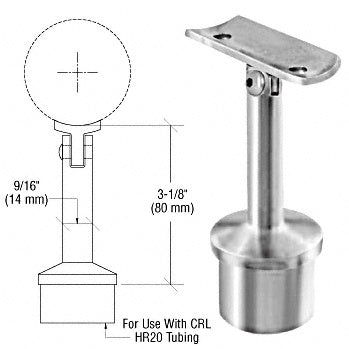 CRL Stainless Post Mounted Adjustable Radius Saddle Hand Rail Support